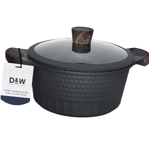 D&W‎ Premium Cookware 9.5in Stock Pot Casserole with Lid Non-stick 4.5QT Black - Picture 1 of 14